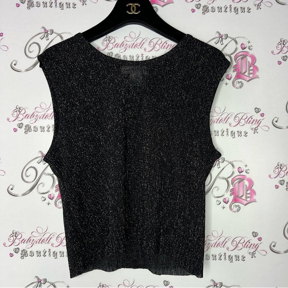 Donna Toran Sparkly Tank black silver shiny shimmer top shirt blouse formal